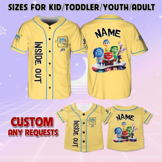 Inside Out Joy Baseball Jersey, Disney Joy Characters Jersey, Inside Out Disney Baseball Jersey, Disney Spirit Jersey