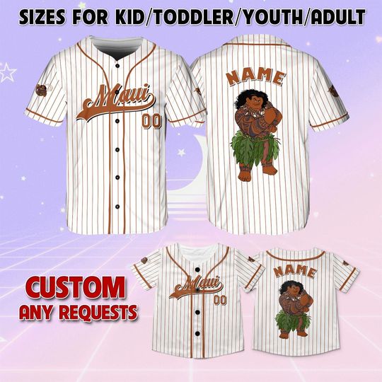 Moana Maui Baseball Jersey, Maui Matching Family Jersey, Custom Moana Character Jersey, Moana Movie Jersey, Disney Cartoon Jersey