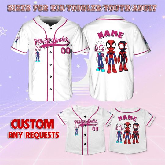 Spidey And His Amazing Friends Ghost Spider Jersey, Disney Spidey And His Amazing Friends Characters Jersey, Disney Cartoon Baseball Shirt