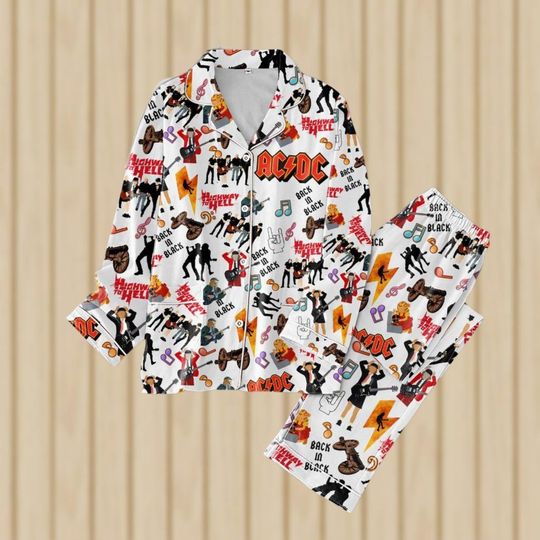Discover AC-DC Womens Pajamas, Rock Band Holiday Pajamas, The King Shirt, Music Tour Merch, Pajamas For Party, Music Concert Shirt, Gift For Fan