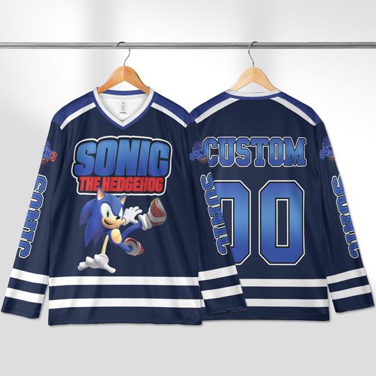 Custom Sonic The Hedgehog Hockey Jersey, Disney Sonic Hockey Jersey, Sonic Hockey Fan Lover Gift, Hockey Team Outfit