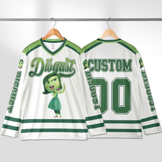 Personalized Disgust Inside Out 2 Hockey Jersey, Custom Disgust Hockey Jersey, Disney Hockey Fan Lover Gift, Hockey Team Outfit