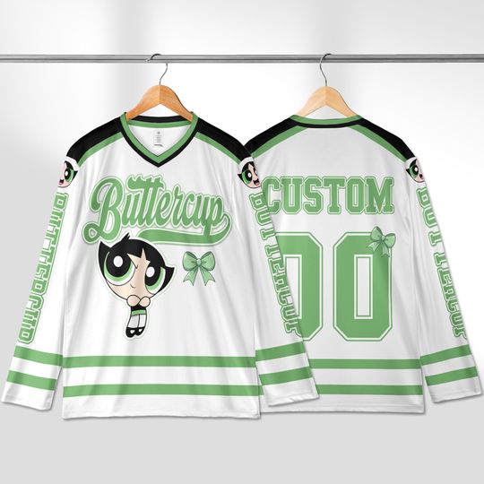 Personalized The Powerpuff Girls Buttercup Hockey Jersey, Custom Disney Buttercup Hockey Jersey, Disney Hockey Fan Lover Gift