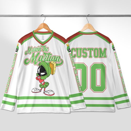 Personalized Marvin the Martian Hockey Jersey, Custom Marvin the Martian Hockey Jersey, Disney Hockey Fan Lover Gift, Hockey Team Outfit