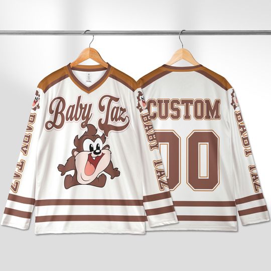 Personalized Disney Taz Baby Hockey Jersey, Custom Disney Baby Taz Hockey Jersey, Disney Hockey Fan Lover Gift
