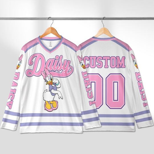 Discover Personalized Disney Daisy Duck Hockey Jersey, Custom Disney Daisy Duck Hockey Jersey, Mickey and Friends Hockey Fan Lover Gift