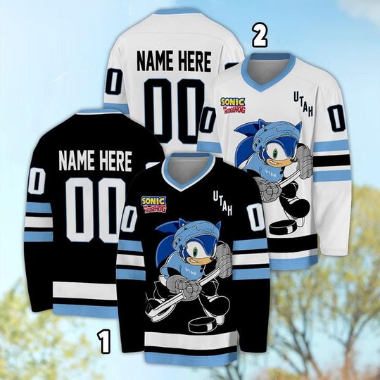 Personalized Utah Sonic Hockey Jersey, The Hedgehog Jersey For Men With Your Team Name, Fan Hockey Jersey