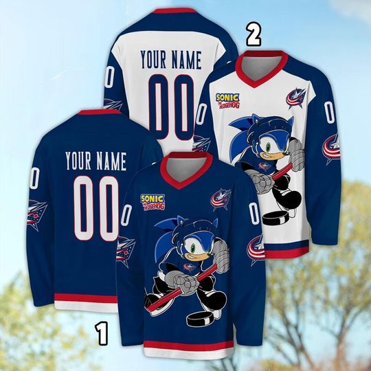 Personalized Columbus Sonic Hockey Jersey, The Hedgehog Jersey For Men With Your Team Name, Fan Hockey Jersey