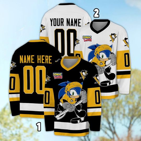 Personalized Pittsburgh Sonic Hockey Jersey, The Hedgehog Jersey For Men With Your Team Name, Fan Hockey Jersey
