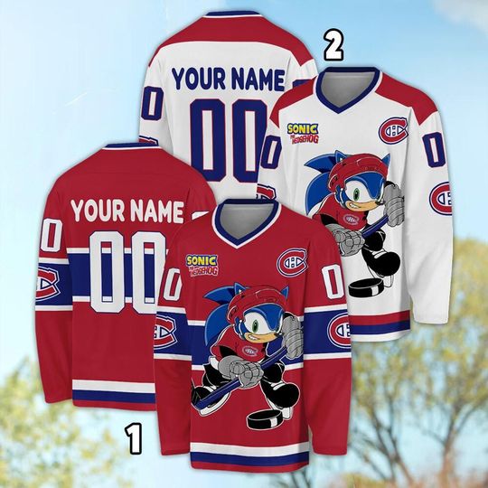 Personalized Montreal Sonic Hockey Jersey, The Hedgehog Jersey For Men With Your Team Name, Fan Hockey Jersey