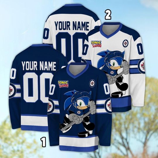Personalized Winnipeg Sonic Hockey Jersey, The Hedgehog Jersey For Men With Your Team Name, Fan Hockey Jersey