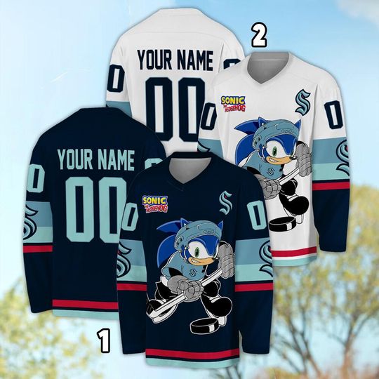 Personalized Seattle Sonic Hockey Jersey, The Hedgehog Jersey For Men With Your Team Name, Fan Hockey Jersey