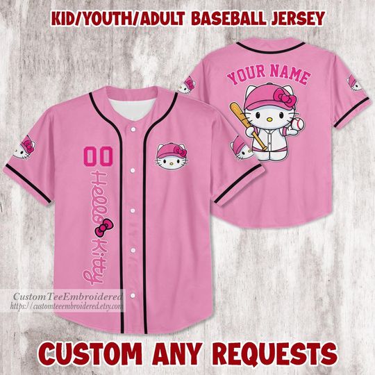 Discover Personalized Custom Hello Cat Baseball Jersey, Cute Cat Jersey Shirt, Kitty Baseball Shirt, Kitten Lover Gift,