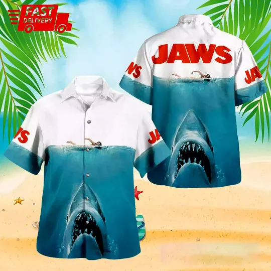Shark Jaws Shirt Jaws Movie Casual Summer Beach Hawaiian Shirt