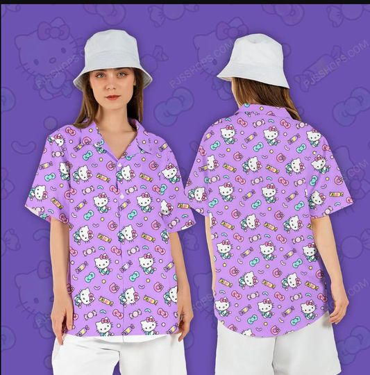 Hello Kitty Hawaiian Shirt, Hello Kitty Summer Shirt, Hello Kitty Shirt, Hello Kitty Gifts Summer