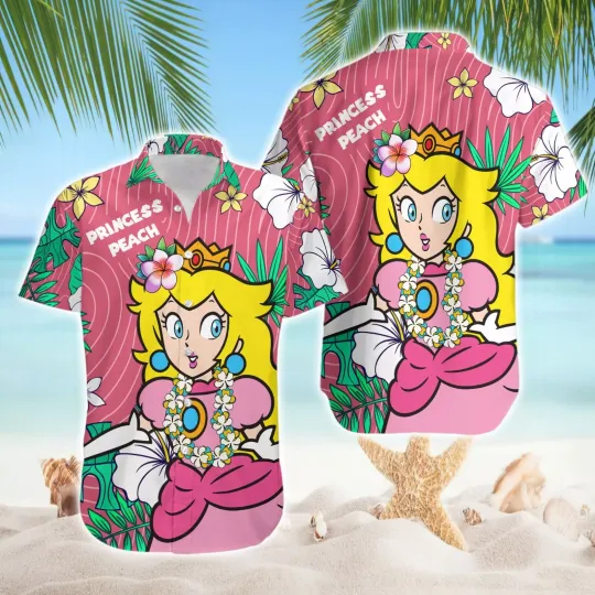 Super Mario Bros Hawaiian Shirt, Super Mario Princess Peach Hawaiian Shirt