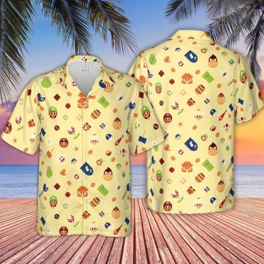 Super Mario Hawaiian Shirt Casual Button Down Unisex