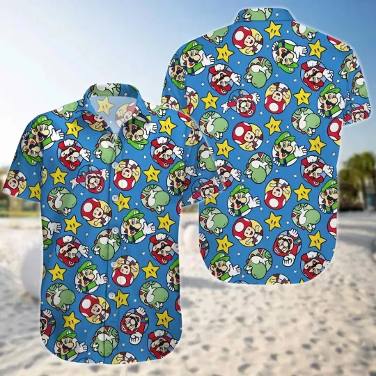 Super Mario Hawaiian Button Down Shirt