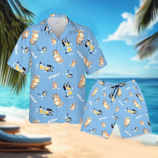 Custom BlueyDad Family Hawaiian Shirt, BlueyDad Mom & Dad Hawaiian Shirt, BlueyDad Summer Trip Hawaii Shirt, Summer Vacation Shirt, Summer Party Gift