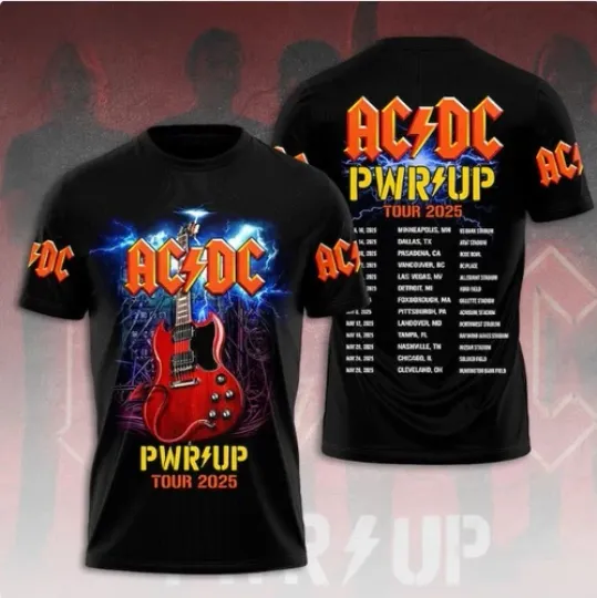 Discover Power Up Tour 2025 Shirt, AC-DC Two Sided Shirt, Rock Band 3D