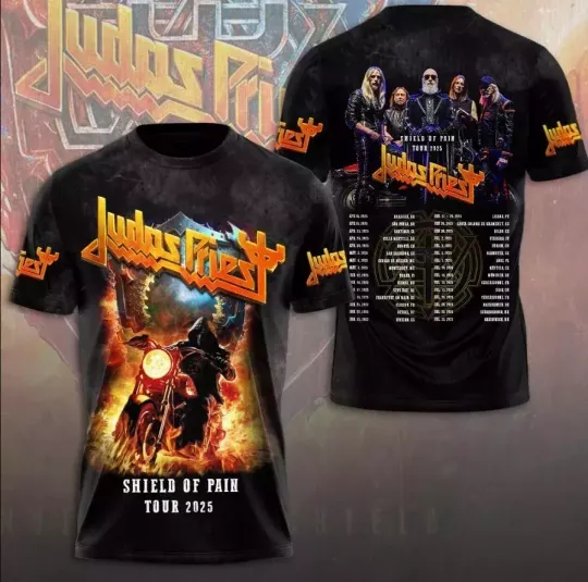 Discover Judas Priest 3D t shirt shield of pain tour 2025