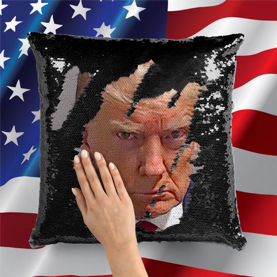 DONALD TRUMP - President Trump Mugshot Sequin Pillow Case