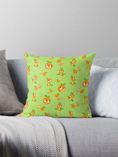 Discover Hello Sunshine! - Orange Bird (green background) Pillow