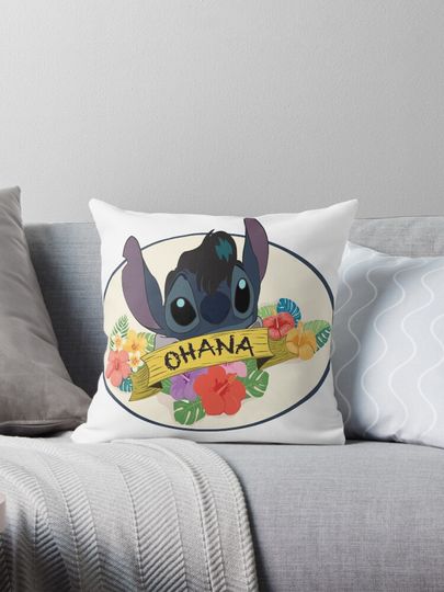 Ohana Means Family – Cute Stitch-Inspired Hawaiian Design Pillow