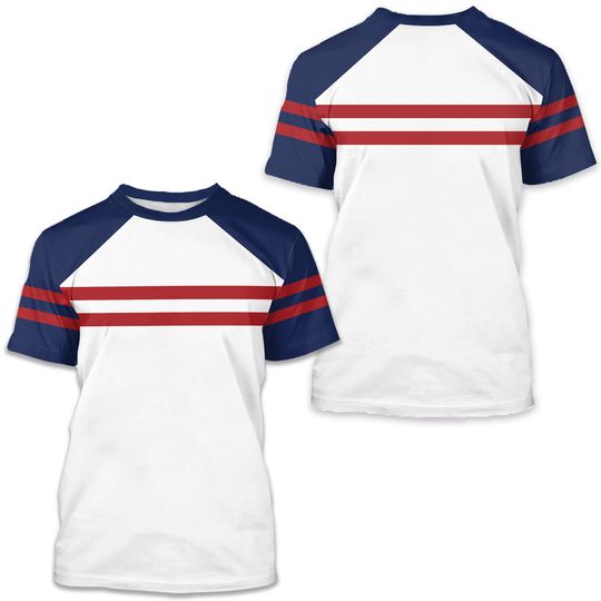 Varsity Striped Shirt, Short Sleeve Red Striped T-Shirt, Navy Blue & Red Preppy Striped Shirt, Trendy Striped T-Shirt, Gift Idea