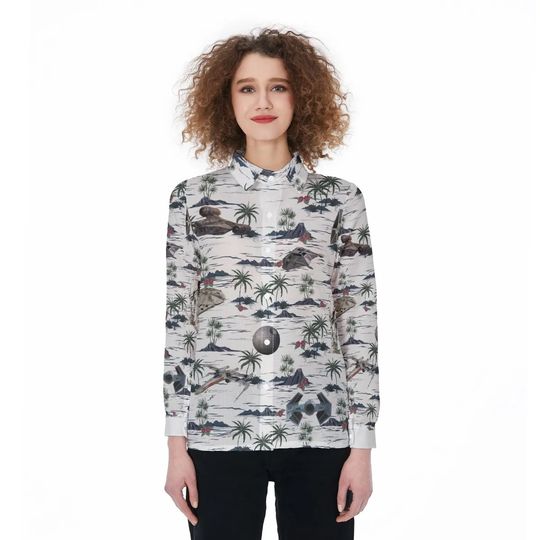 Star Wars Shirt, R2-D2 Button Down Shirt, Space Movie Casual Shirt, Cartoon Gift For Women, Galaxy's Edge Summer Trip Shirt