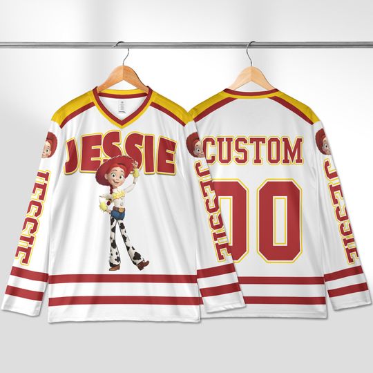 Personalized Toy Story Jessie Hockey Jersey, Custom Toy Story Jessie Hockey Jersey, Toy Story Hockey Fan Lover Gift