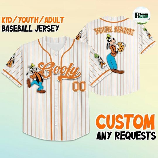 Discover Personalized Disney Goofy Baseball Jersey, Custom Red Stripe Disney Jersey for Kids & Adults, Funny Goofy Shirt for Gift