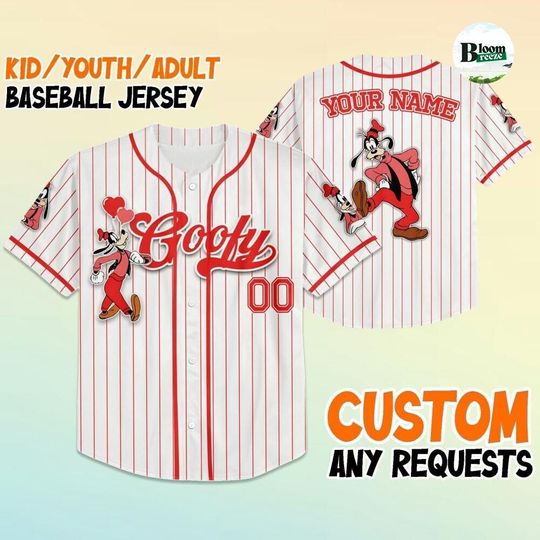 Discover Custom Goofy Baseball Jersey Orange, Personalized Disney Jersey for Kids & Adults, Funny Goofy Shirt Gift, Disney Park Outfit