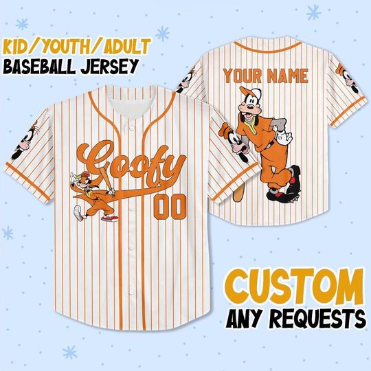 Personalized Disney Goofy Baseball Jersey, Custom Goofy Play Shirt, Funny Disney Sports Tee, Goofy Baseball Gift for Kids & Adults