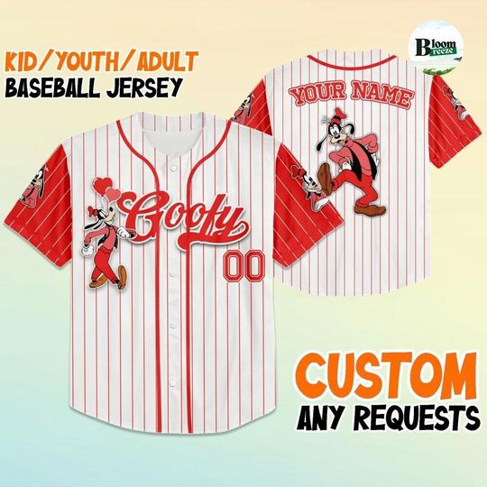 Discover Custom Disney Goofy Red Baseball Jersey, Personalized Goofy Shirt for Kids & Adults, Disney Matching Outfit, Funny Gift