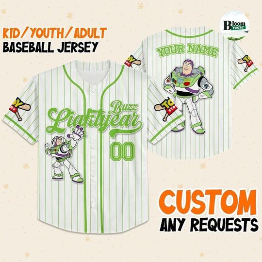Custom Disney Toy Story Buzz Lightyear Baseball Jersey, Personalized Disney Shirt for Kids Youth Adults, Space Ranger Birthday Outfit