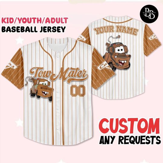 Discover Custom Disney Cars Tow Mater Baseball Jersey, Personalized Lightning McQueen Shirt, Kids & Adults Custom Tow Mater Jersey, Cars Themed Shirt