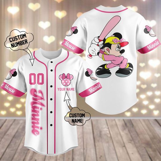 Personalized Minnie Mouse Baseball Jersey, Minnie Mickey Jersey Team Shirt, Disneyland Baseball Shirt, Kids Jersey For Cartoon Lover