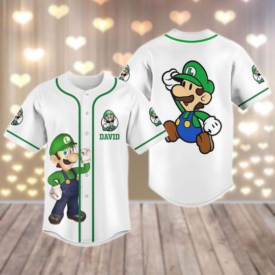 Custom Luigi Mario Baseball Jersey, Super Mario Jersey Men, Luigi Mario Bros Baseball Shirt, Game Characters Fan Shirt, Gift For Him