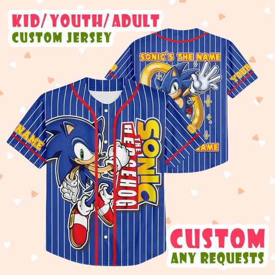 Customized Sonic The Hedgehog Cartoon Movie Lover Baseball Jersey, Sonic's The Name Speed's My Game Jersey, Sonic Fans