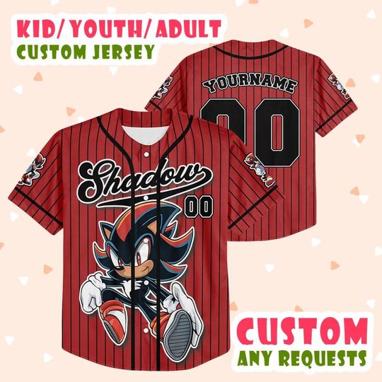 Discover Personalized Shadow Character Sonic Movie Bsseball Jersey, Custom Name Number Baseball Jersey, Kids Gifts, Sonic Fans