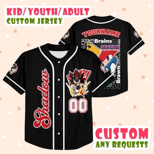 Personalized Shadow The Hedgehog Baseball jersey, Sonic 3 The Movie Custom Jersey, Sonic Fans, Jersey For Kids