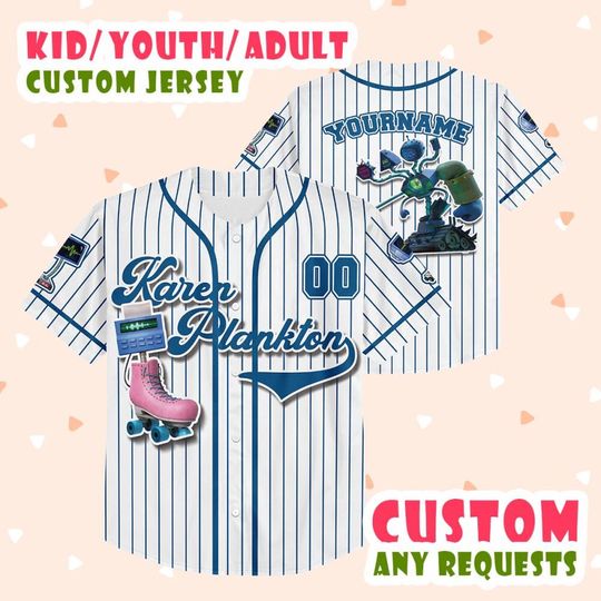 Personalized The SpongeBob SquarePants Baseball Jersey, Karen Plankton Custom Printstripe Baseball Jersey, The SpongeBob Fans