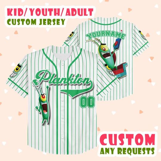 Personalized The SpongeBob SquarePants Movie Baseball Jersey, Plankton Custom Name Number Baseball Jersey, The SpongeBob Fans