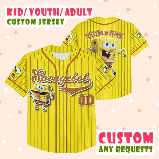 Personalized The SpongeBob SquarePants Movie Baseball Jersey, SpongeBob Custom Printstripe Baseball Jersey, The SpongeBob Lovers
