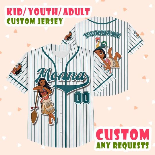 Personalized Moana 2 The Movie Blue Stripe Baseball Jersey, Custom Number And Name Moana 2 Movie Jersey, Moana Fan Gift