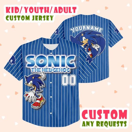 Personalized Sonic 3 The Hedgehog Sonic Baseball Jersey, Sonic Custom Name Number Jersey, Sonic Movie Gift For Kids