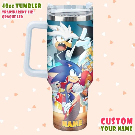 Discover Sonic 3 The Hedgehog Custom Name Tumbler With Handle, Sonic And Friends Movie Tumbler, Printed 40oz Tumbler With Handle