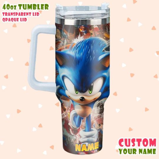 Discover Sonic 3 The Hedgehog Custom Name Tumbler With Handle, Personalized Sonic Movie Tumbler, Printed 40oz Tumbler With Handle