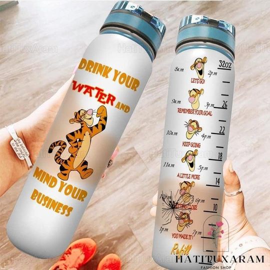Tigger Water Bottle Tracker, Winnie The Pooh 32oz Water Bottle, Motivational Bottle, Tigger Drink Bottle, Travel Cup Bottle